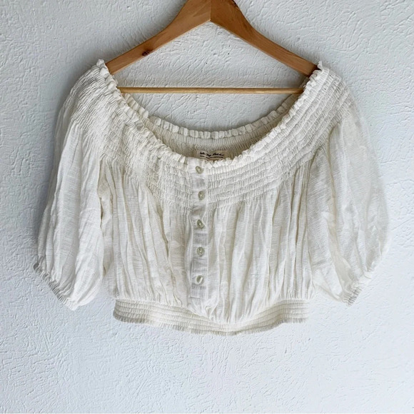 Free People Dancing Till Dawn Off-the-shoulder Cropped Top White Sz Small - Picture 2 of 5
